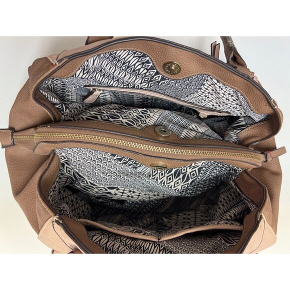 Jessica Simpson dusty pink and brown pebbled vegan leather satchel - Picture 9 of 10